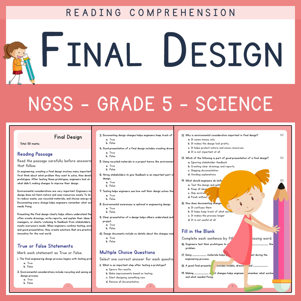 Grade 5 Science worksheets for primary grades worksheet — Grade 5 Science | Final Design Worksheet (PDF) | NGSS Aligned —…