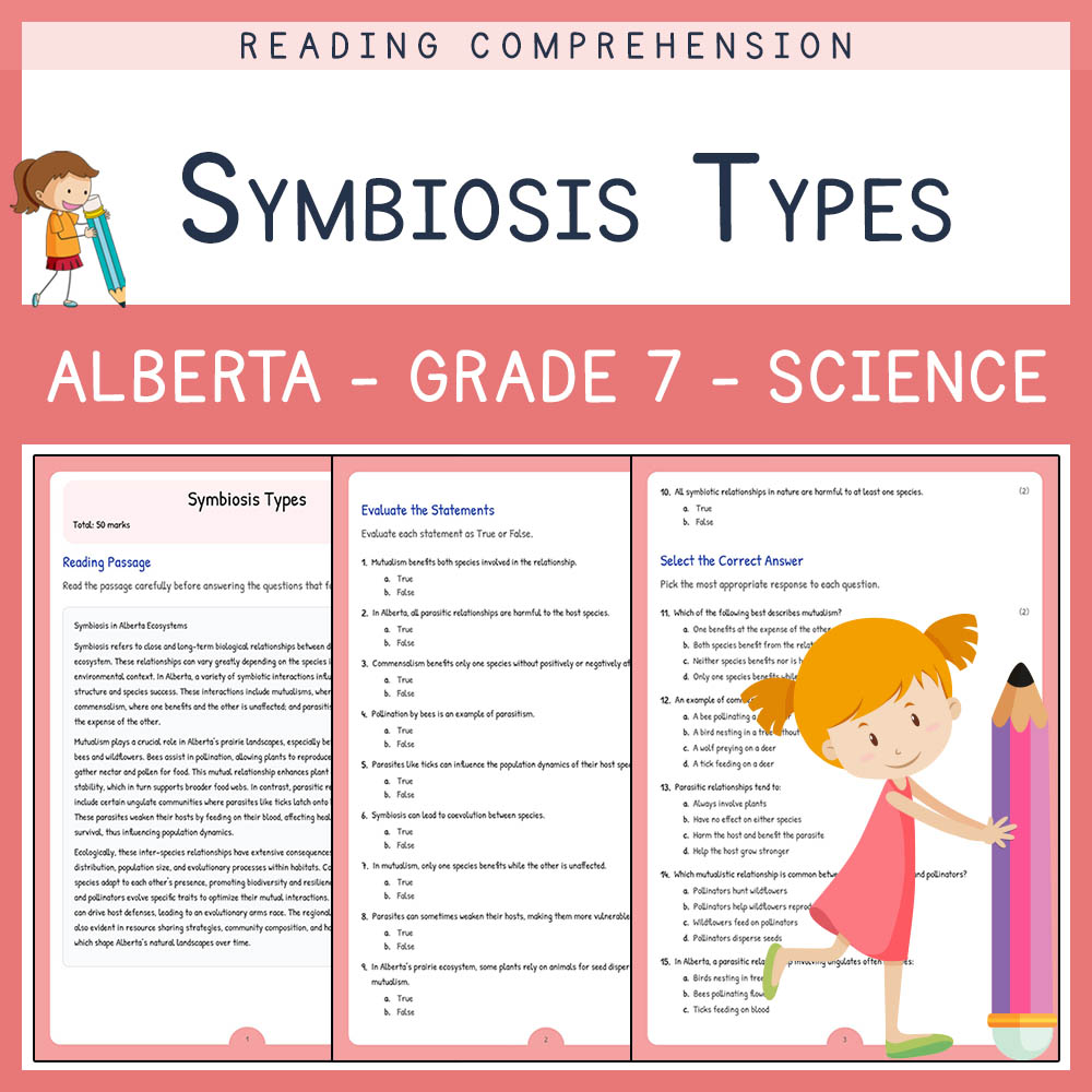 Grade 7 Science worksheet elena worksheet — Grade 7 Science Assessment | Symbiosis Types Worksheet Elena | Alberta — page 1