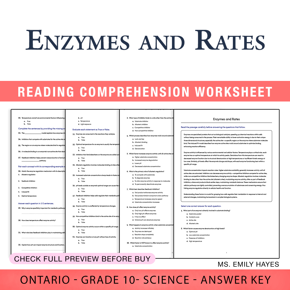 Grade 10 Science worksheet worksheet — Grade 10 Science | Enzymes and Rates Worksheet (PDF + Answer Key) — page 1