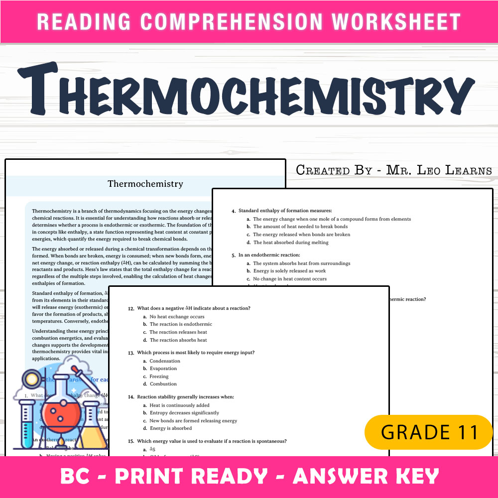 Grade 11 Science worksheet mcq paper worksheet — Grade 11 Science — Thermochemistry Worksheet MCQ Paper for Mastery — page 1
