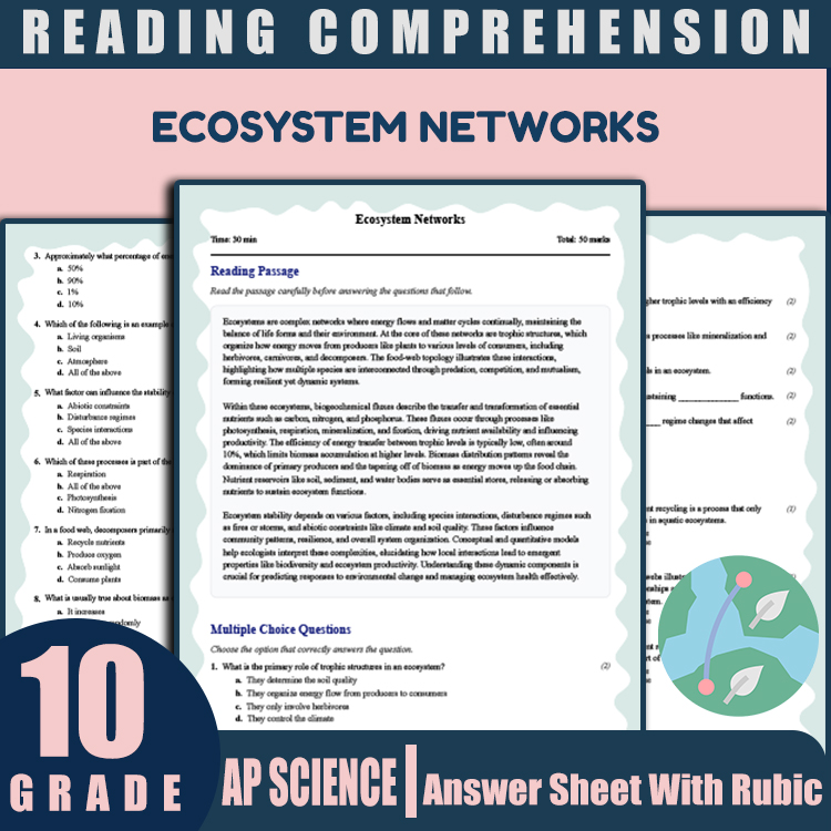 Grade 10 Science reading worksheets worksheet — 10th Grade Science | Ecosystem Networks Reading Worksheet (PDF + Answer Ke…