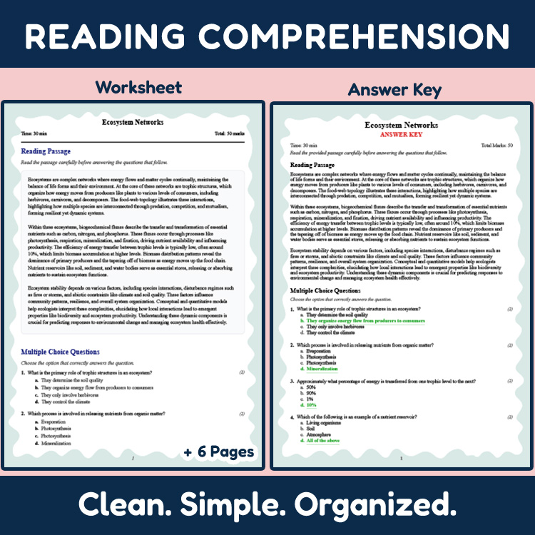 Grade 10 Science reading worksheets worksheet — 10th Grade Science | Ecosystem Networks Reading Worksheet (PDF + Answer Ke…