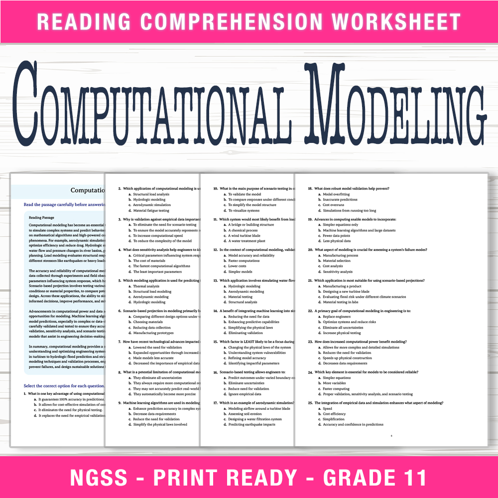 Grade 11 Science worksheet worksheet — Grade 11 Science – Computational Modeling Worksheet (PDF + Answer Key) — page 1