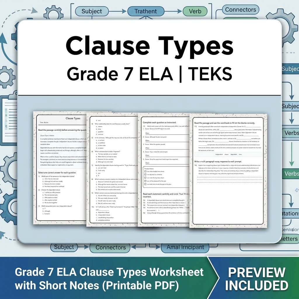 Grade 7 Evidence-Based Research Writing ELA full-year bundle TEKS — included worksheet 7