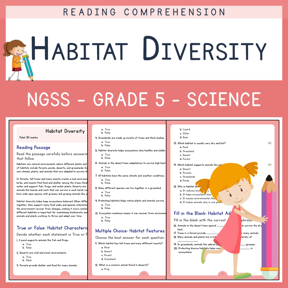 Grade 5 Science worksheets for primary grades worksheet — Grade 5 Science | Habitat Diversity Worksheets (PDF) | NGSS Alig…