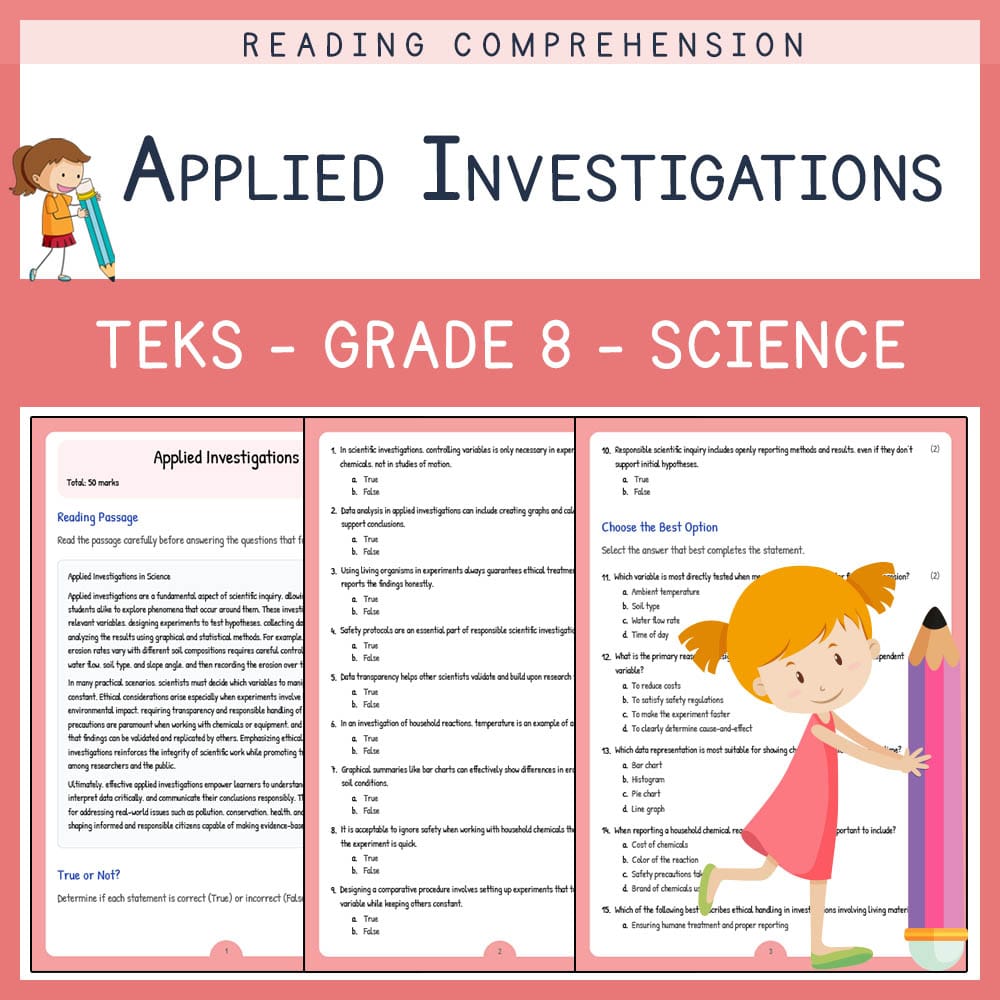 Grade 8 Science worksheet elena worksheet — Grade 8 Science | Applied Investigations Worksheet | TEKS Aligned — page 1