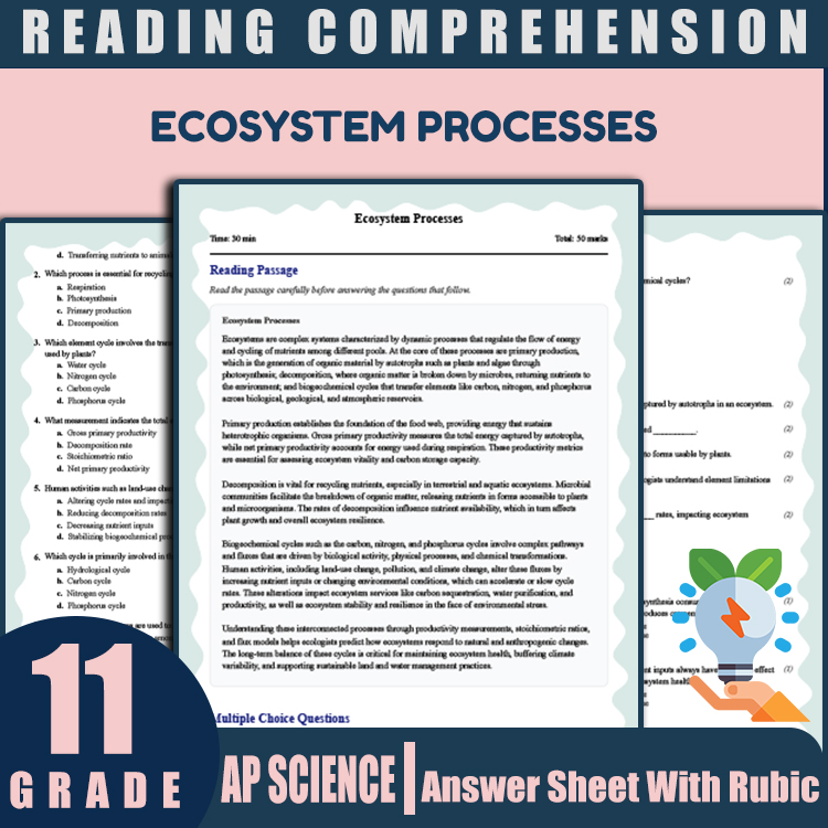 Grade 11 Science reading worksheets worksheet — Grade 11 Science | Ecosystem Processes Reading Worksheet (PDF + Answer Key…