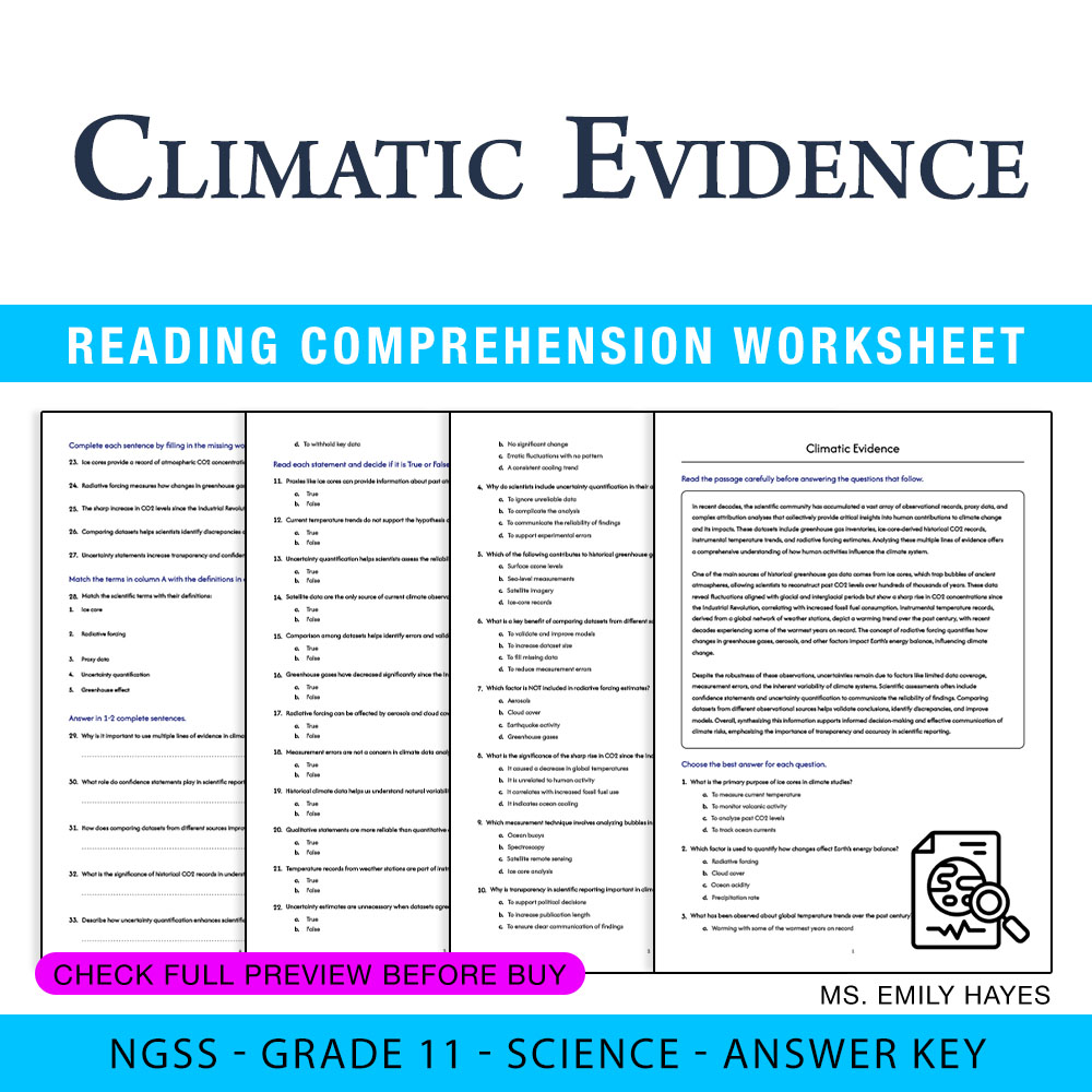 Grade 11 Science worksheet worksheet — Grade 11 Science | Climatic Evidence Worksheet (PDF+ Answer Key) — page 1