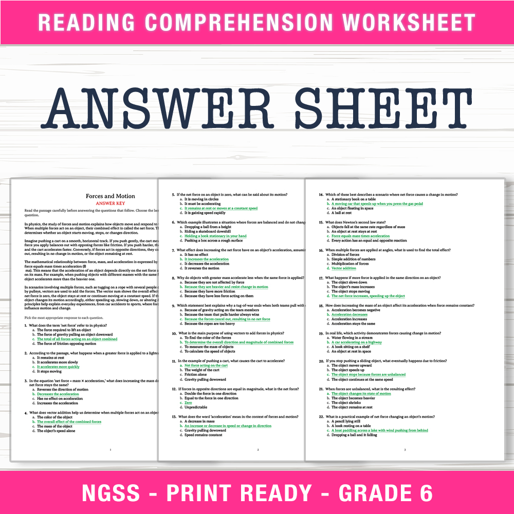 Grade 6 Science worksheet worksheet — Grade 6 Science | Forces and Motion Worksheet (PDF + Answer Key) — page 2