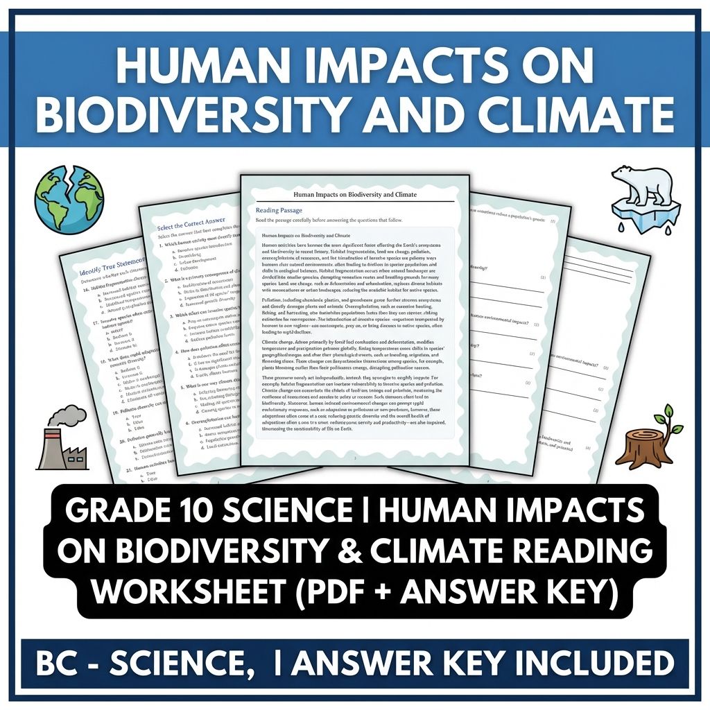 Grade 10 Science | Human Impacts on Biodiversity & Climate (PDF + Answer Key)