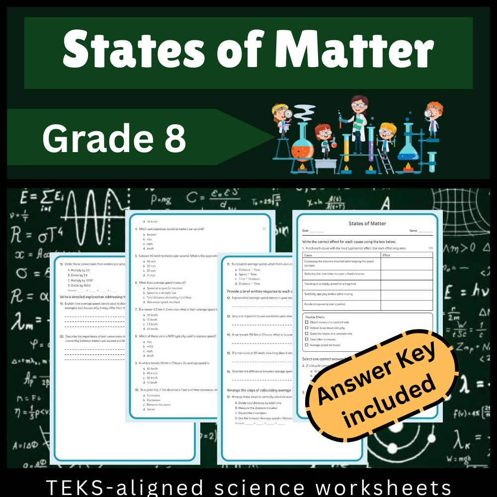 Grade 8 Science Worksheet Bundle | Ecosystems, Matter, Motion & More (TEKS Aligned) — included worksheet 10
