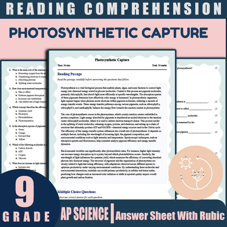 Grade 9 Science reading worksheets worksheet — 9th Grade Science | Photosynthetic Capture Reading Worksheets (PDF + Answer…