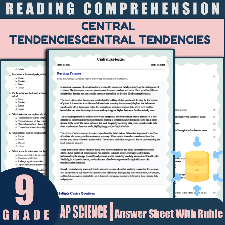 Grade 9 Science reading worksheets worksheet — Grade 9 Science | Central Tendencies Reading Worksheet (PDF + Answer Key) —…