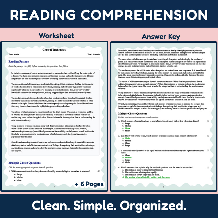 Grade 9 Science reading worksheets worksheet — Grade 9 Science | Central Tendencies Reading Worksheet (PDF + Answer Key) —…
