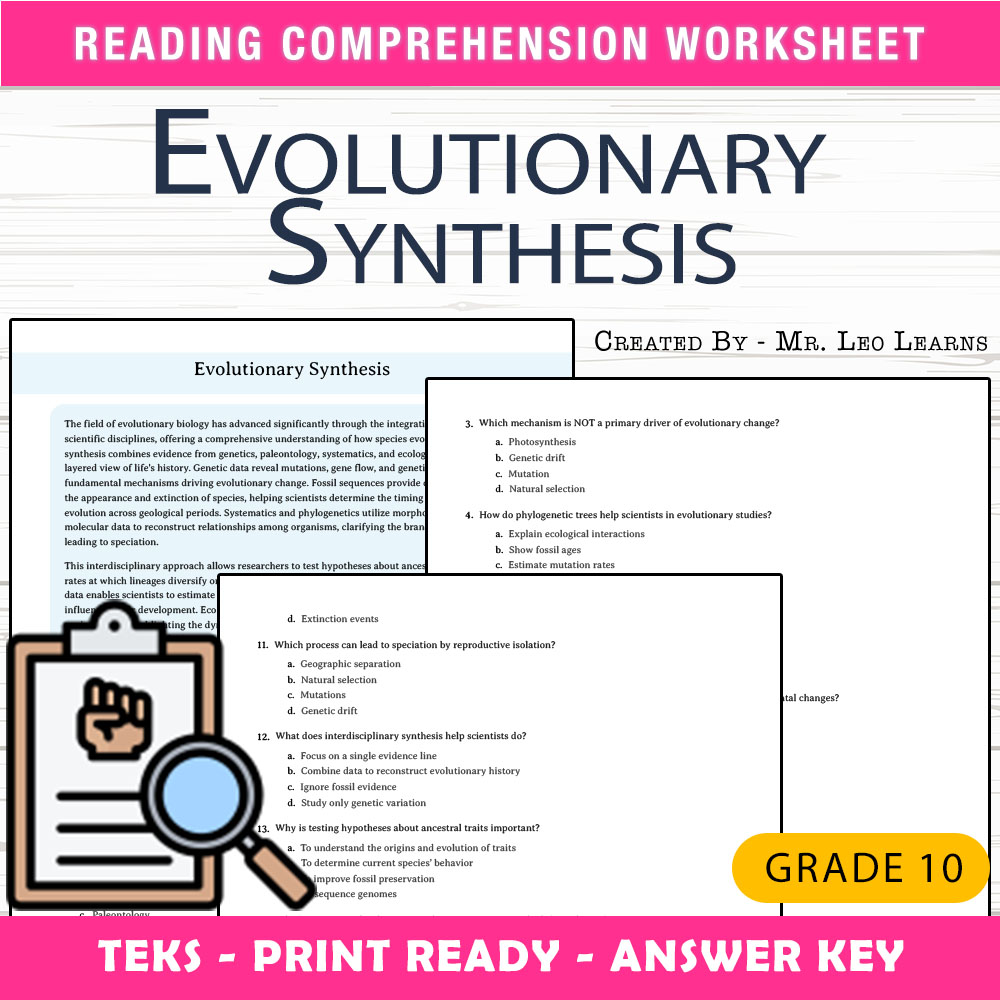 Grade 10 Science worksheet worksheet — Grade 10 Science – Evolutionary Synthesis Worksheet for Mastery — page 1