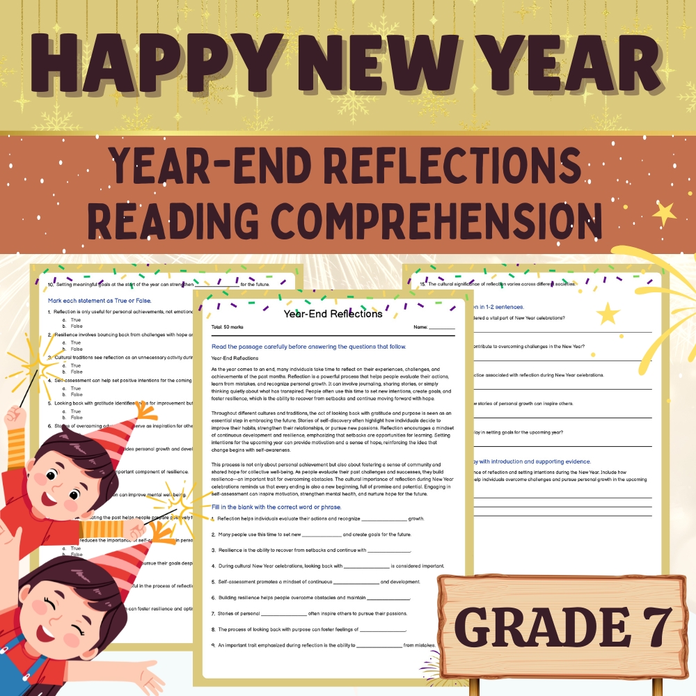 Grade 7 Seasonal Reflection Worksheet | New Year Personal Growth & Resilience 