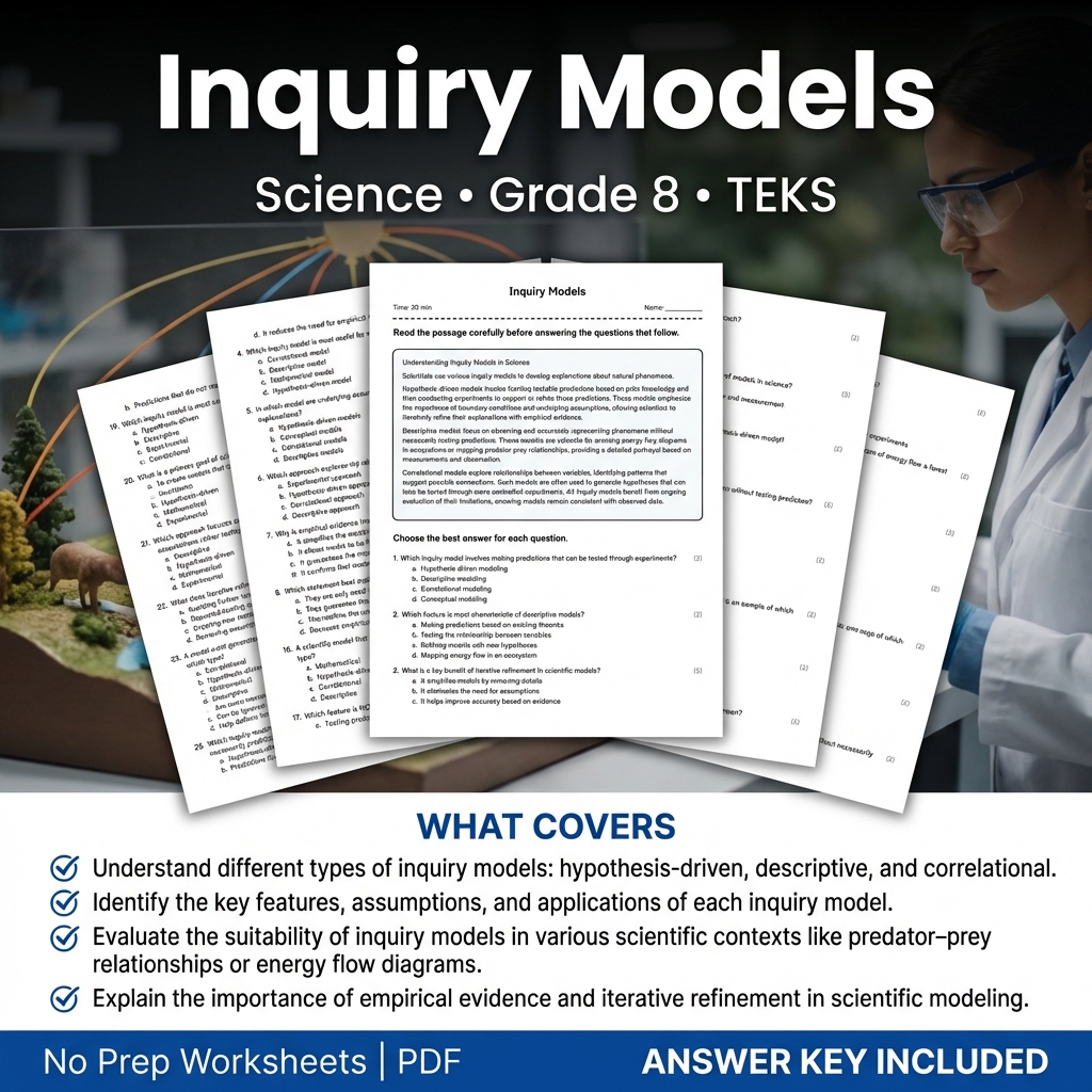 Inquiry Models Worksheet PDF with Answer Key | TEKS Grade 8 Science