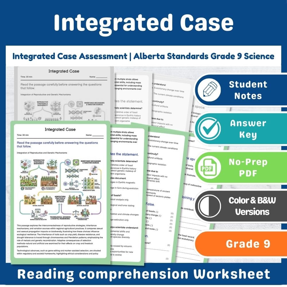 Grade 9 Science assessment worksheet — Integrated Case Assessment | Alberta Standards Grade 9 Science — page 1