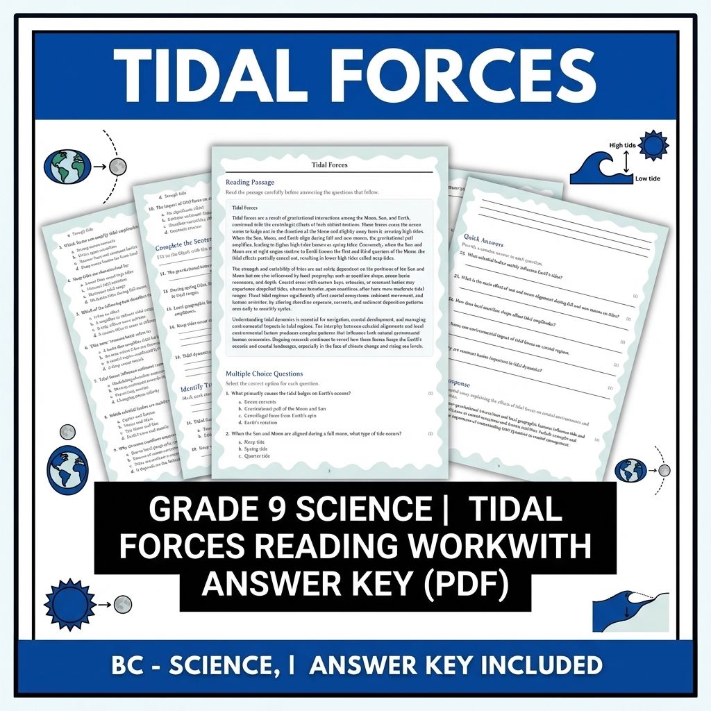 Grade 9 Science | Tidal Forces Reading Worksheet with Answer Key (PDF)