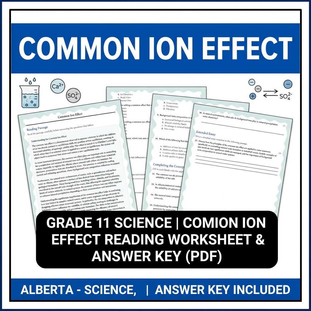 Grade 11 Science reading worksheets — Grade 11 Science | Common Ion Effect Reading Worksheet & Answer Key (PDF)