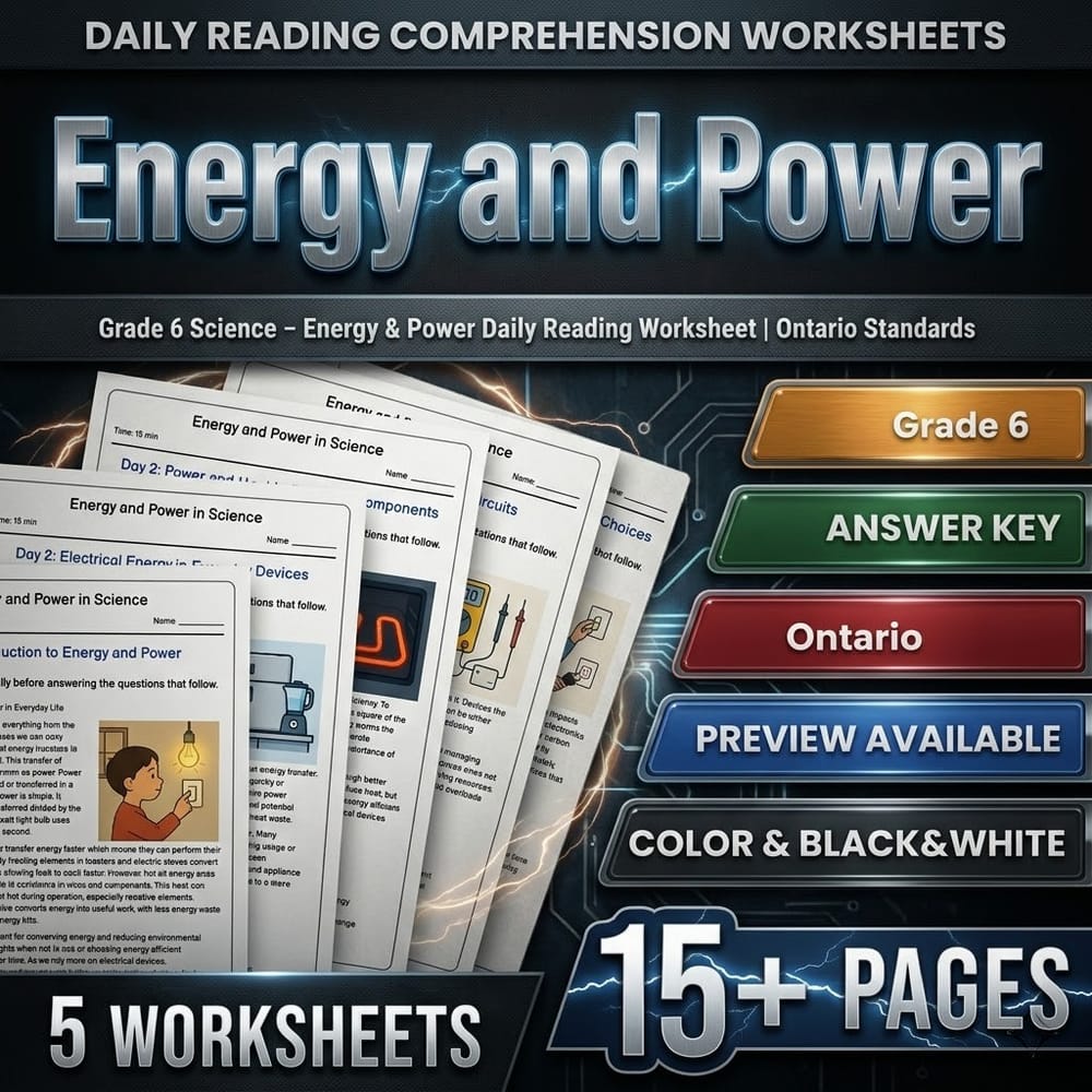 Grade 6 Science Full Year Bundle – Ontario Daily Reading Worksheets — included worksheet 5