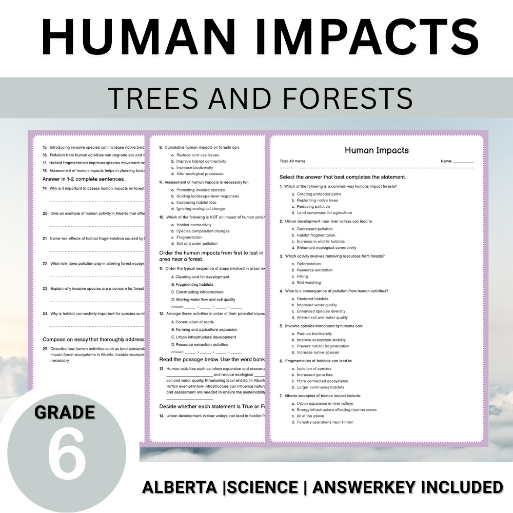 Grade 6 Science | Tree Anatomy, Ecology & Conservation Unit Worksheet Bundle — included worksheet 5