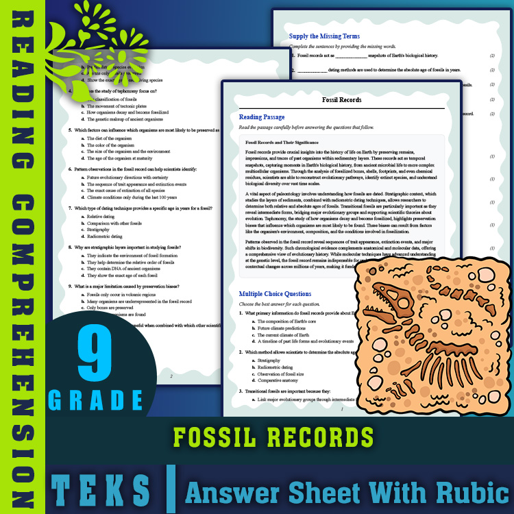 Grade 9 Science reading worksheets worksheet — 9th Grade Science | Fossil Records Reading Worksheets (PDF + Answer Key) —…