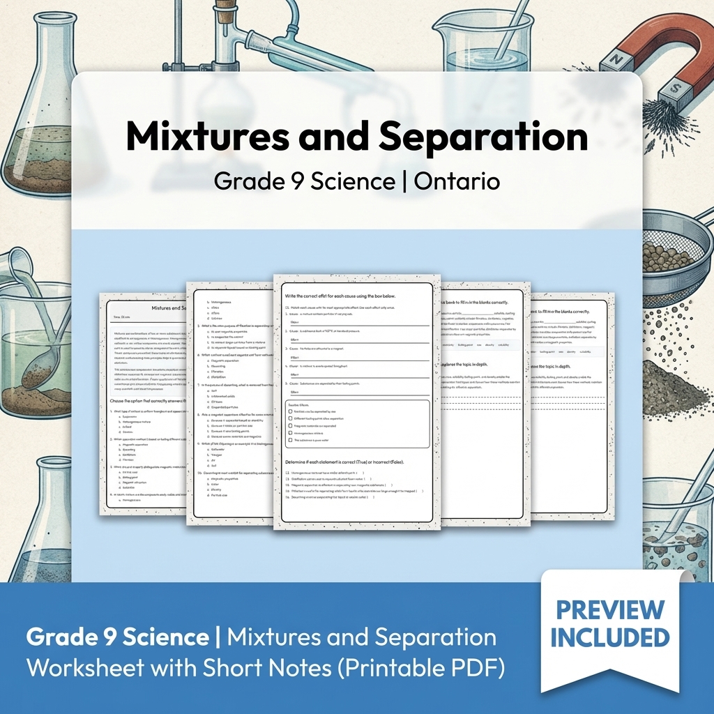 Grade 9 Science Lesson Group Bundle | Ontario Curriculum Worksheets — included worksheet 1
