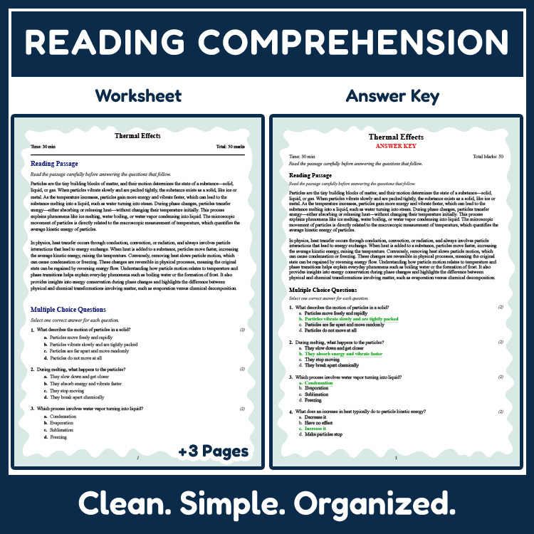 Grade 8 Science reading worksheets worksheet — Grade 8 Science | Thermal Effects Reading Worksheet & Answer Key (PDF) — pa…