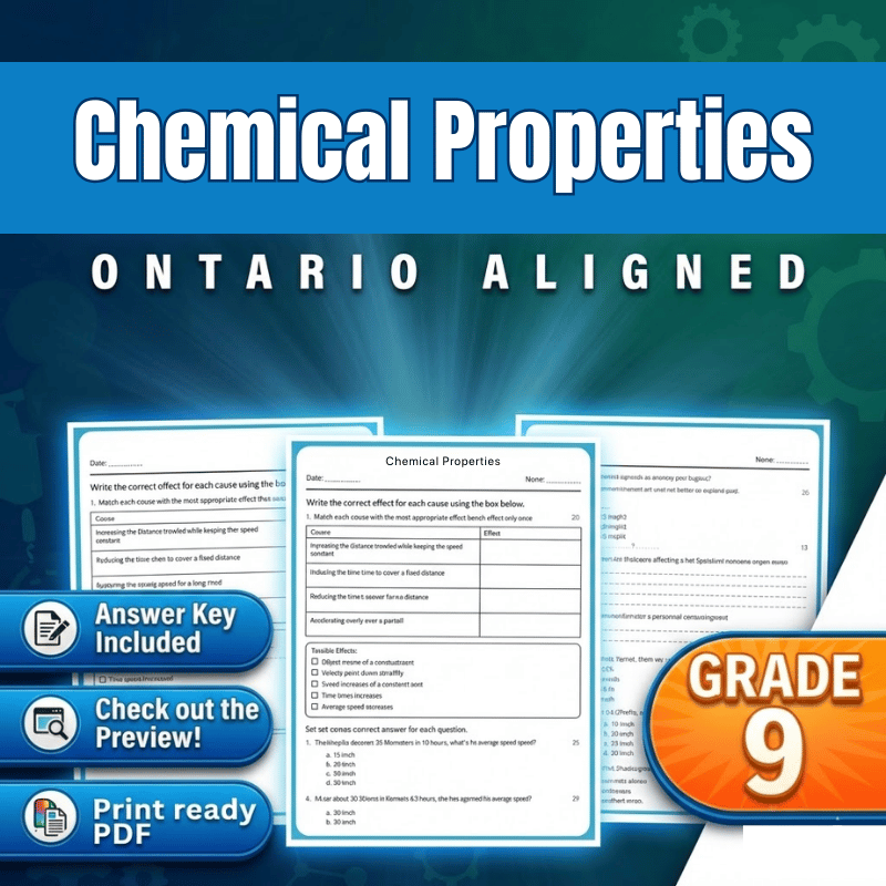 Grade 9 Science | Chemical Properties Worksheet (Ontario Standards) (PDF)