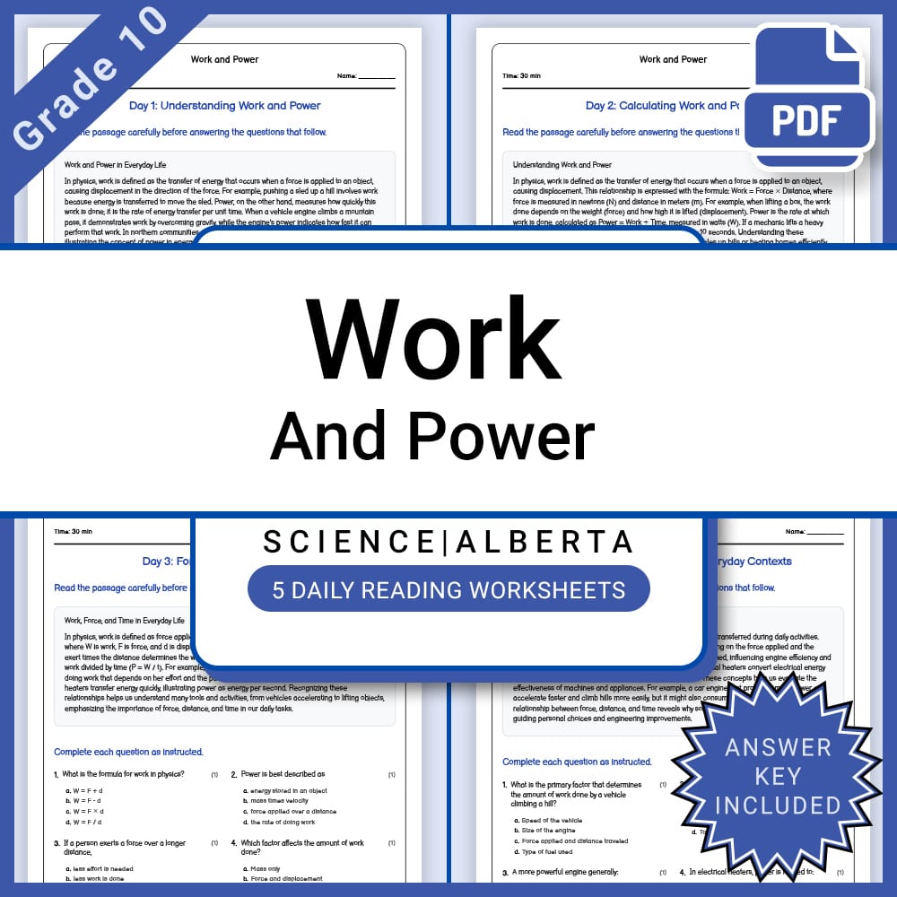 Grade 10 Science Lesson Group | Energy and Electricity Alberta Framework — included worksheet 2