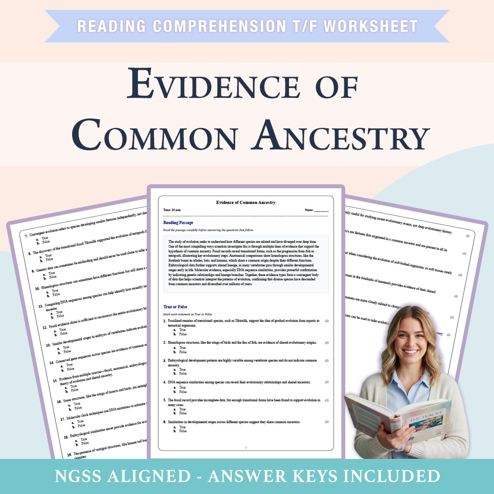 Grade 8 Science reading comprehensions true or false worksheet worksheet — 8th Grade Science | Evidence of Common Ancestry…