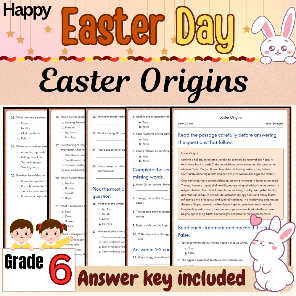 Grade 6 Seasonal Education Unit | Happy Easter Traditions & Symbols Worksheets — included worksheet 1