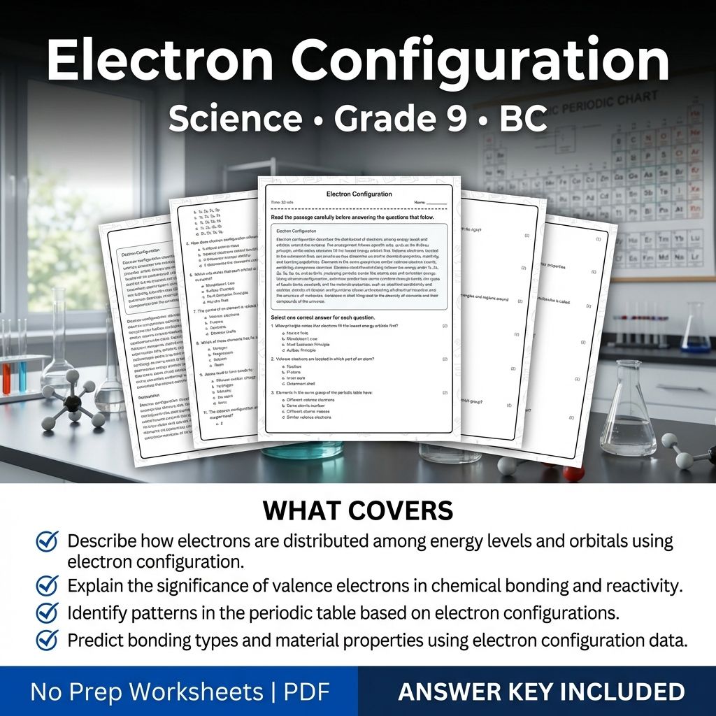 Grade 9 Science | Electron Configuration Worksheet & Answer Key (Printable PDF)