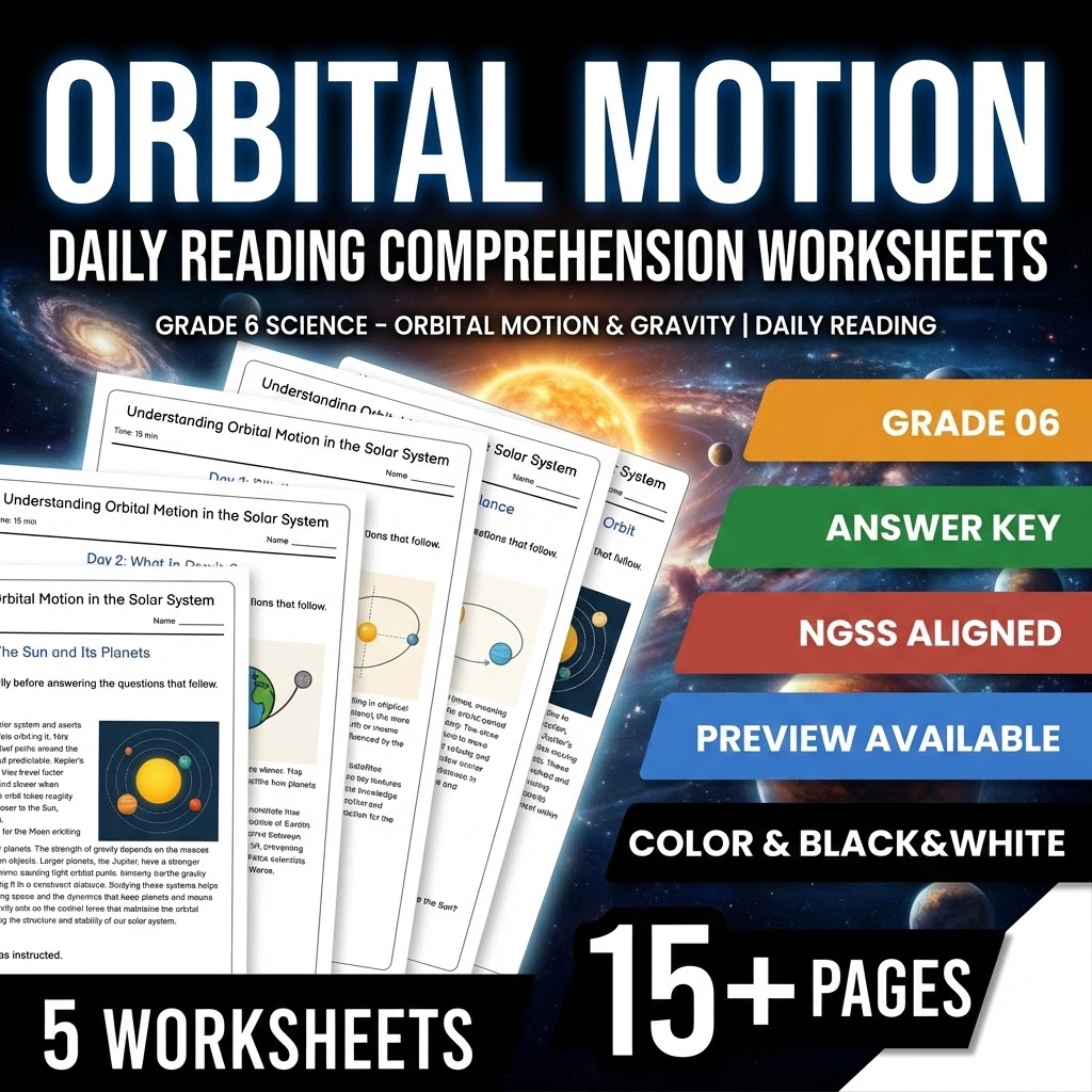 Grade 6 Science daily reading worksheet — Grade 6 Science – Orbital Motion & Gravity | Daily Reading Worksheet