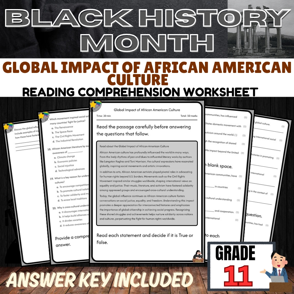 Grade 11 Black history month Worksheet African American Culture|PDF + Answer Key