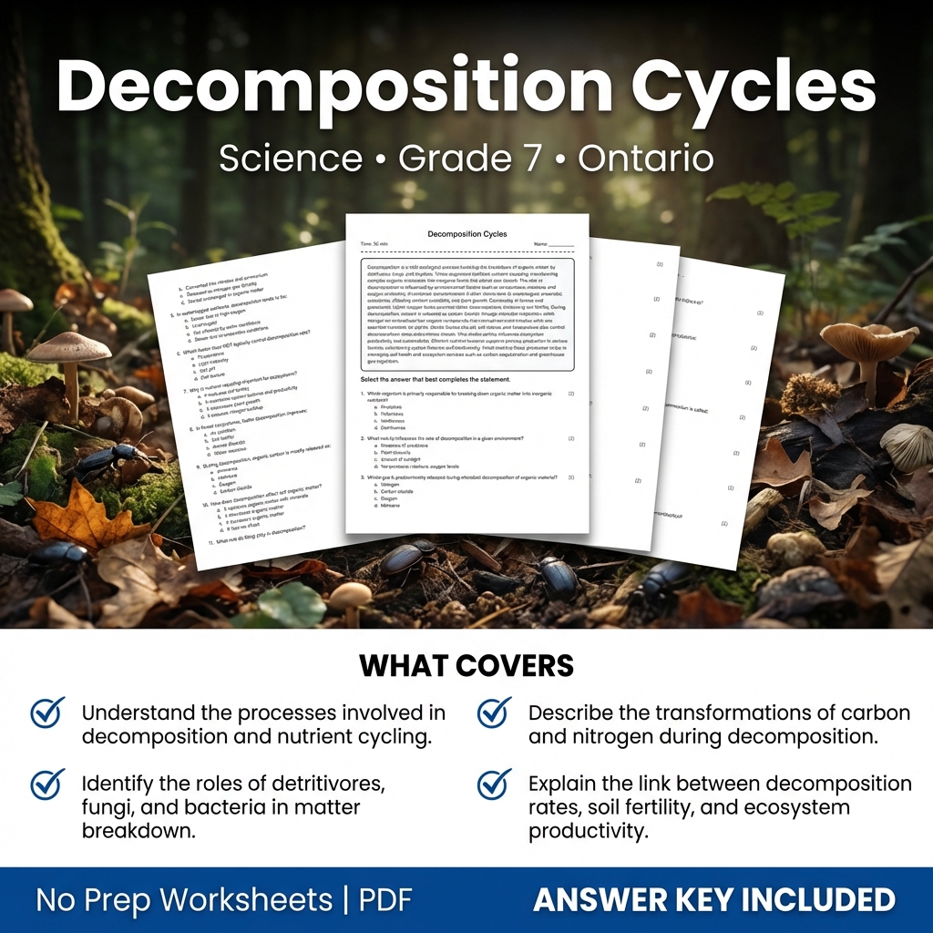Grade 7 Science Worksheet on Decomposition Cycles | Ontario Standards