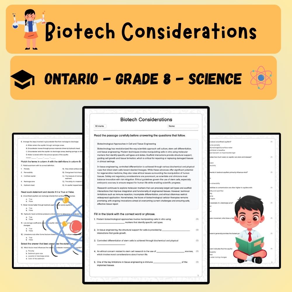 Grade 8 Science worksheet worksheet — Grade 8 Science – Biotech Considerations Worksheet (PDF ) — page 1