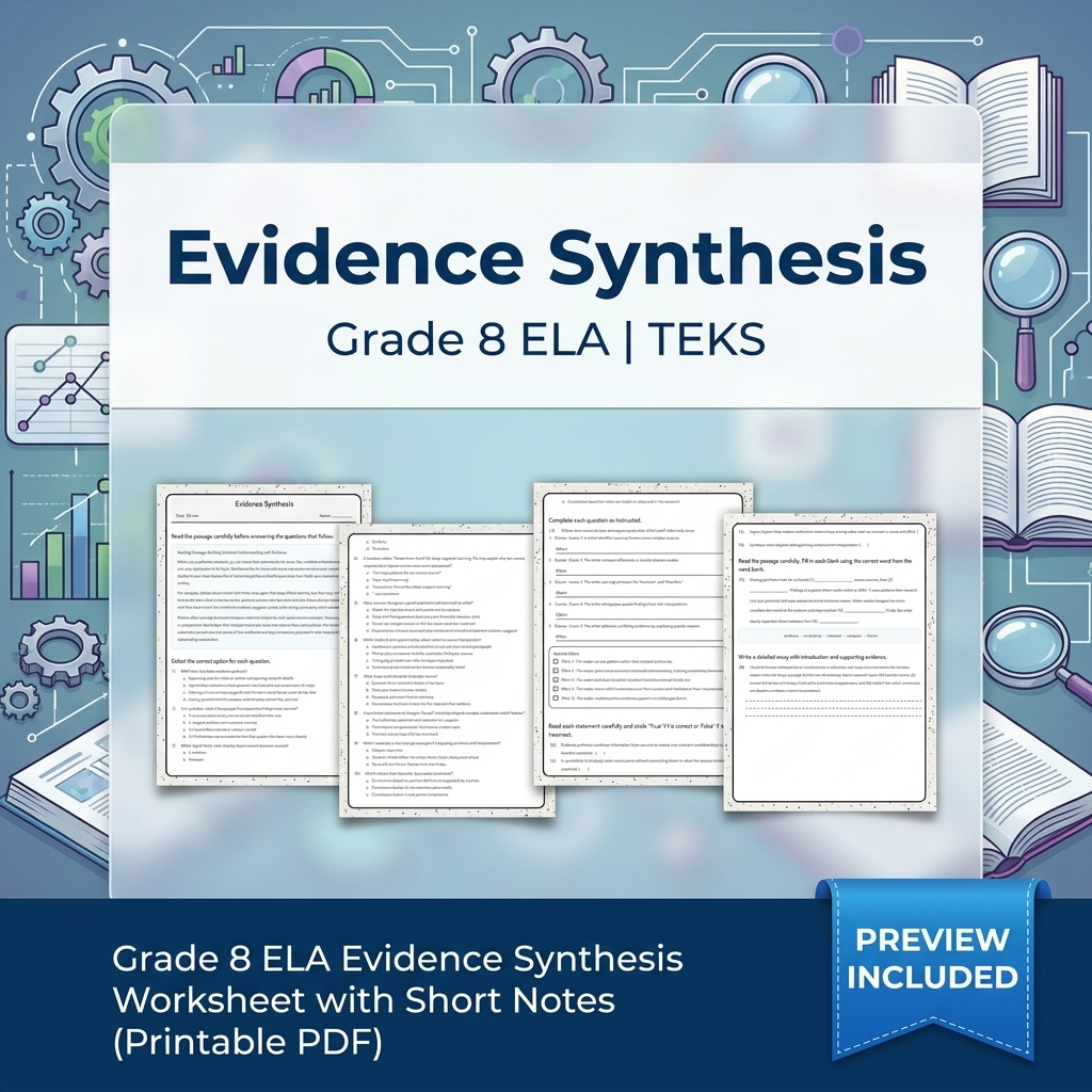 Grade 8 Evidence & Grammar ELA Full-Year Bundle TEKS — included worksheet 5