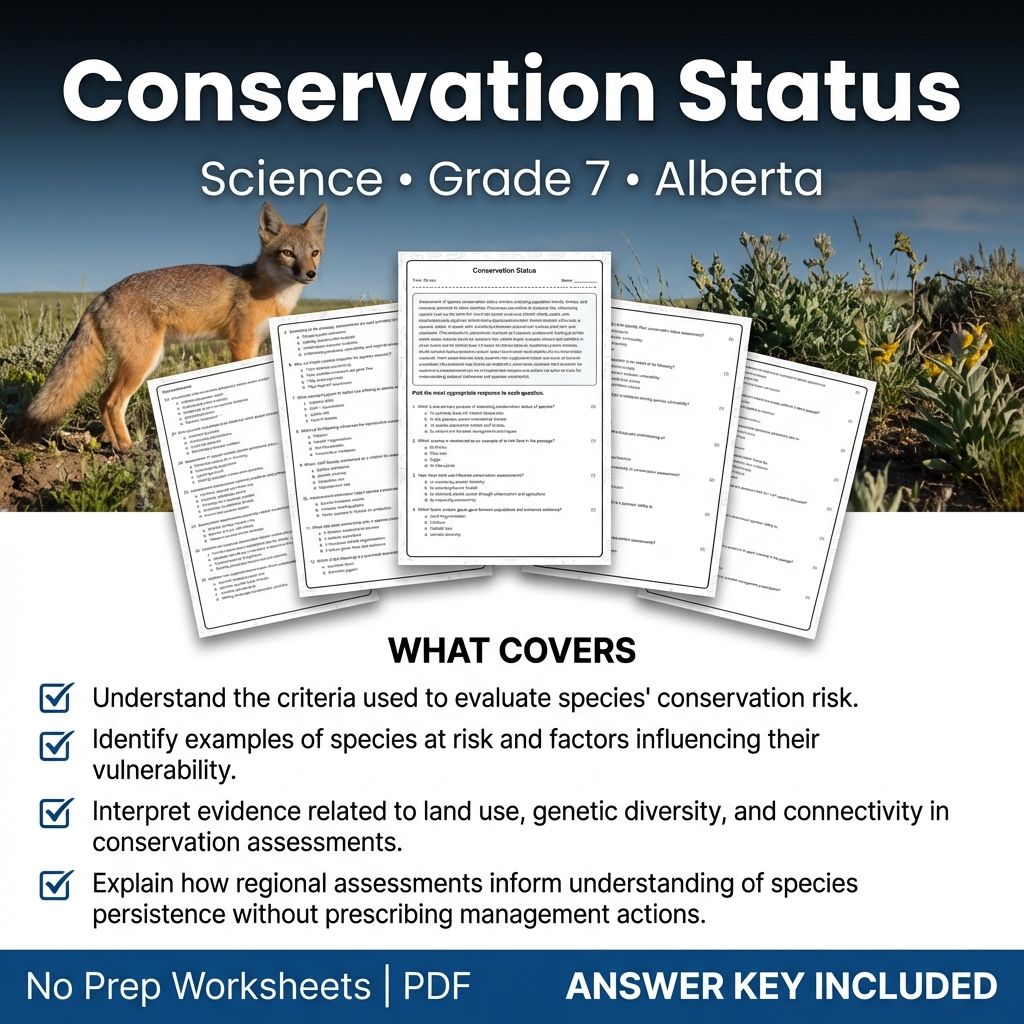 Conservation Status Worksheet | Grade 7 Science Alberta Standards