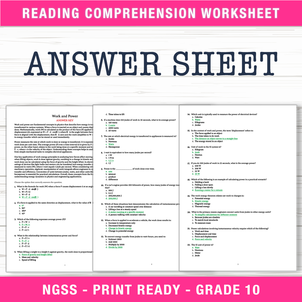 Grade 10 Science worksheet worksheet — Grade 10 Science | Work and Power Worksheet (PDF + Answer Key) — page 2