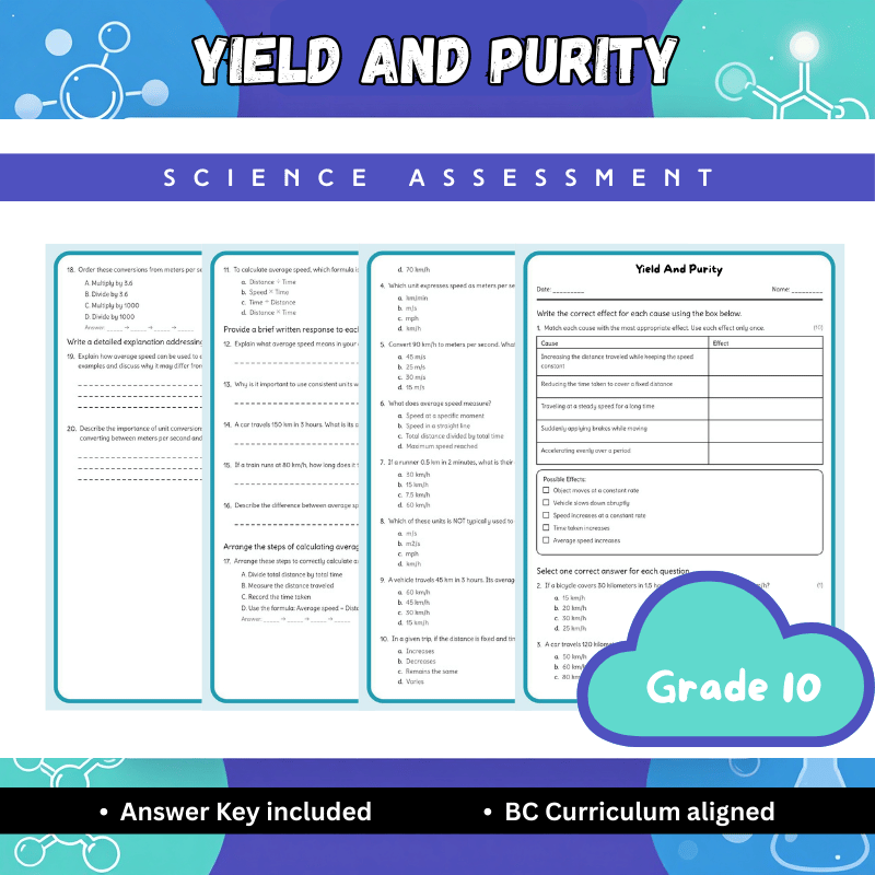 Grade 10 Science – Yield and Purity Worksheet + Answer Key – BC Standards