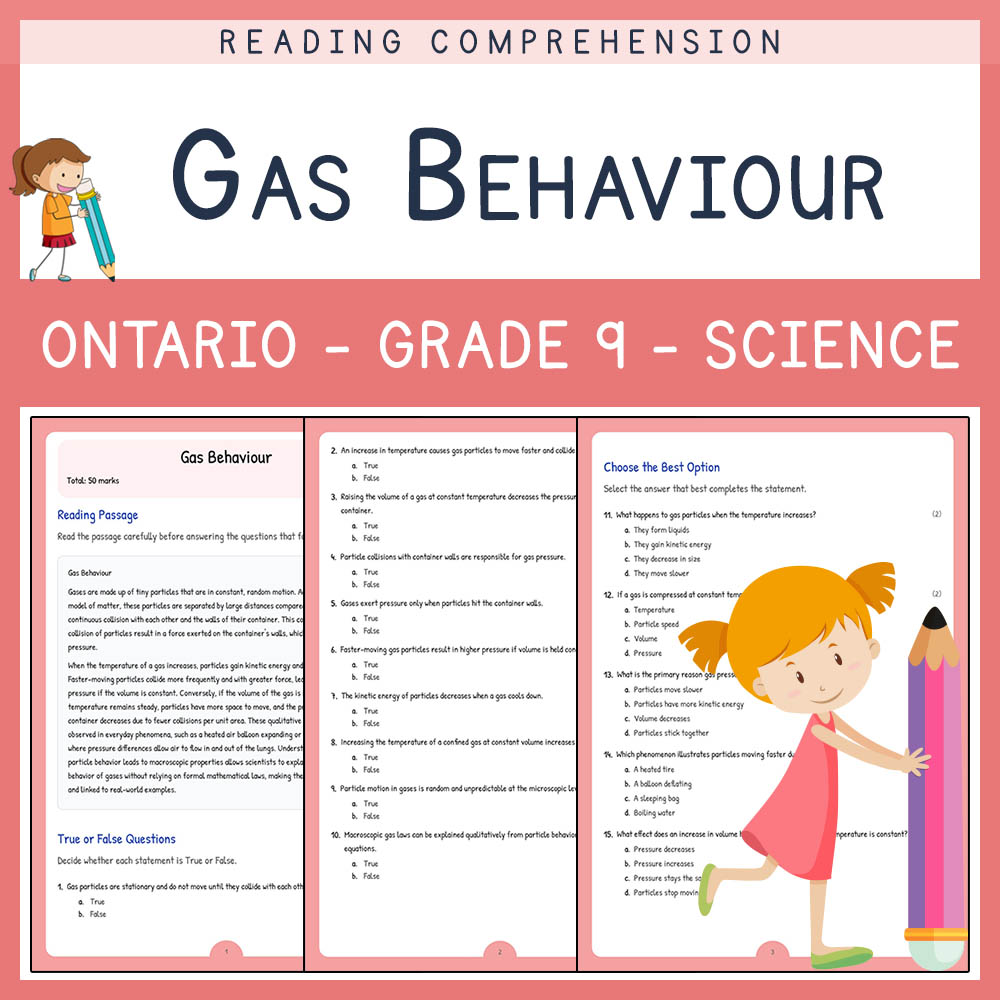 Grade 9 Science worksheet elena worksheet — Grade 9 Science Assessment | Gas Behaviour Worksheet Elena | Ontario Standard…