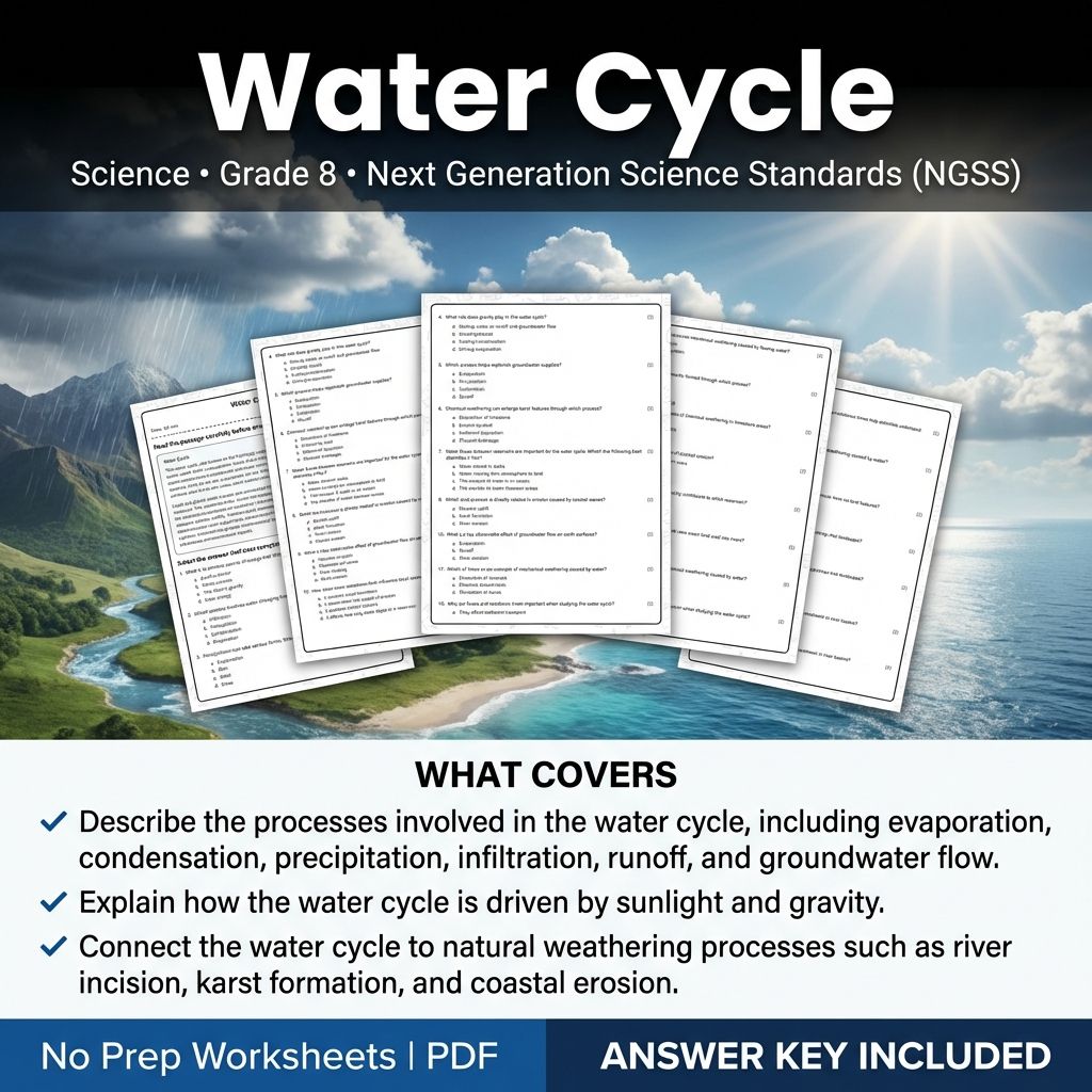 Grade 8 Science | Water Cycle Worksheet & Answer Key for Classroom Practice