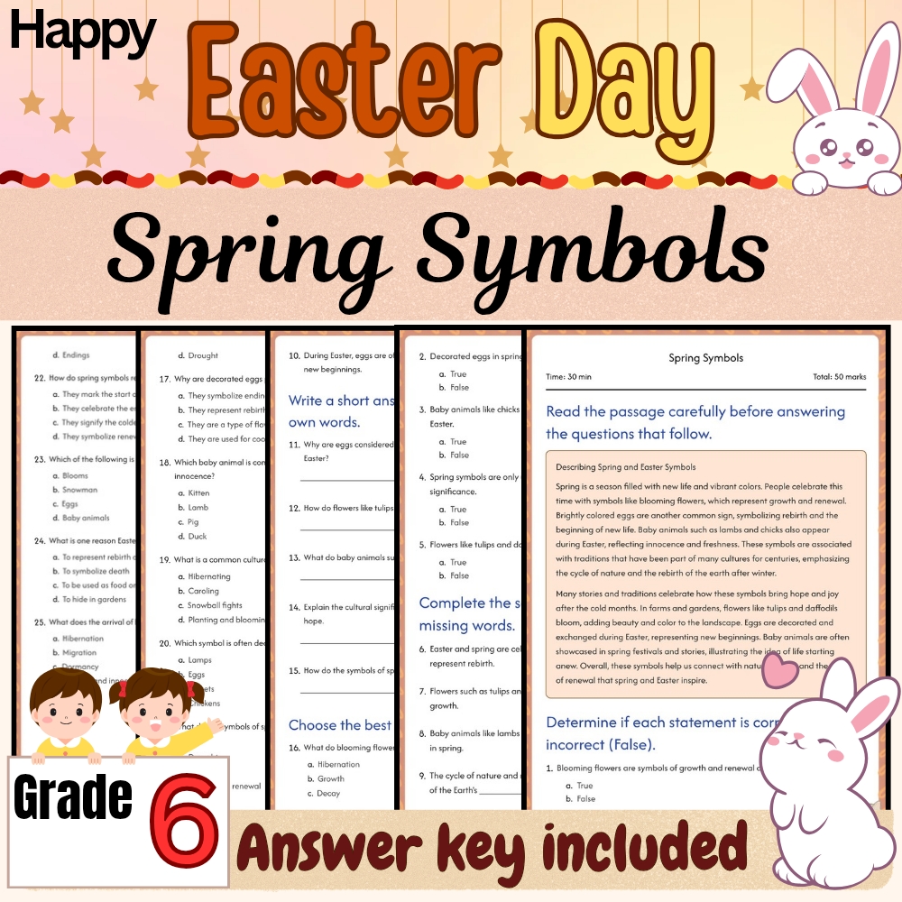 Grade 6 Seasonal Education Unit | Happy Easter Traditions & Symbols Worksheets — included worksheet 2