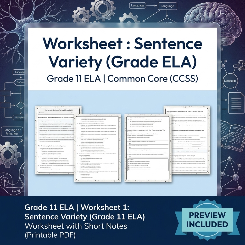 Grade 11 ELA Text Analysis and Writing Full-Year Bundle: Common Core (CCSS) — included worksheet 2