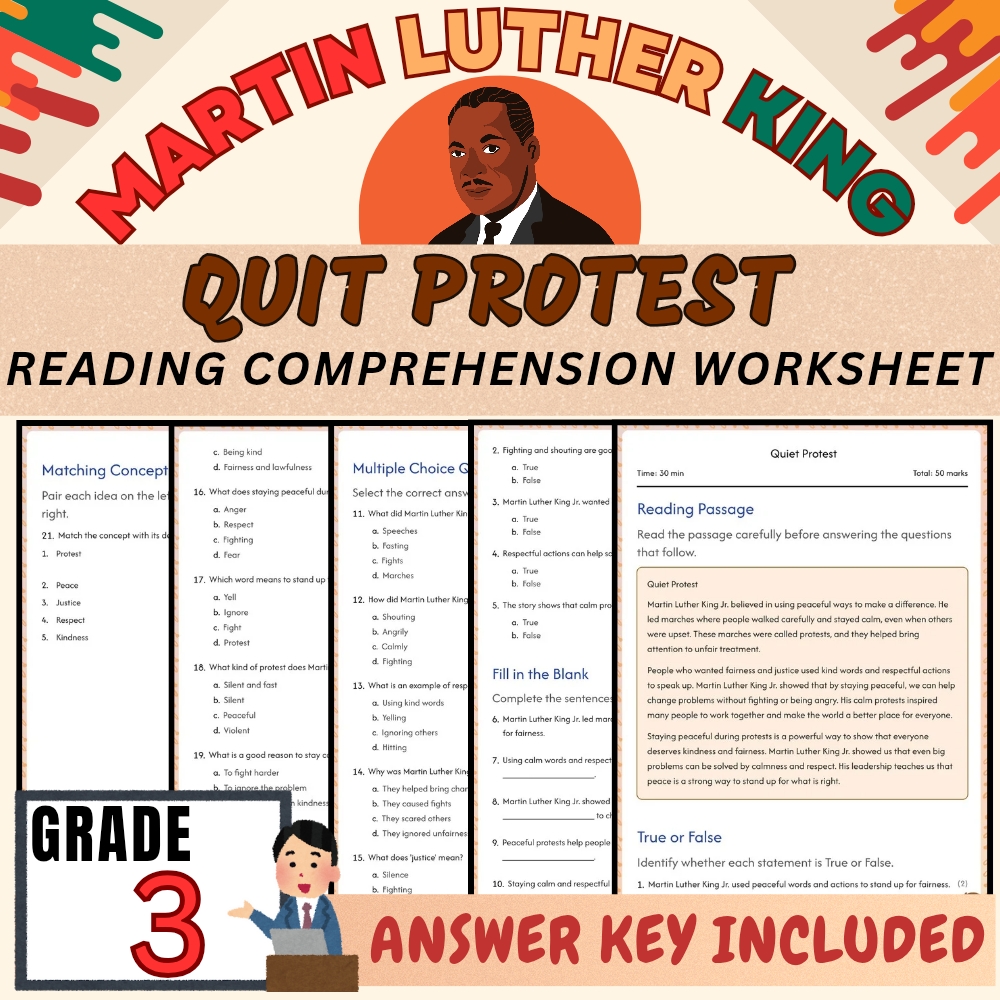 Grade 3 | Seasonal Martin Luther King Worksheet for Mastery | PDF + Answer Key