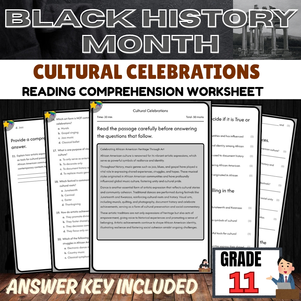 Grade 11 Black History Month Worksheet for Cultural Celebrations|PDF+Answer Key