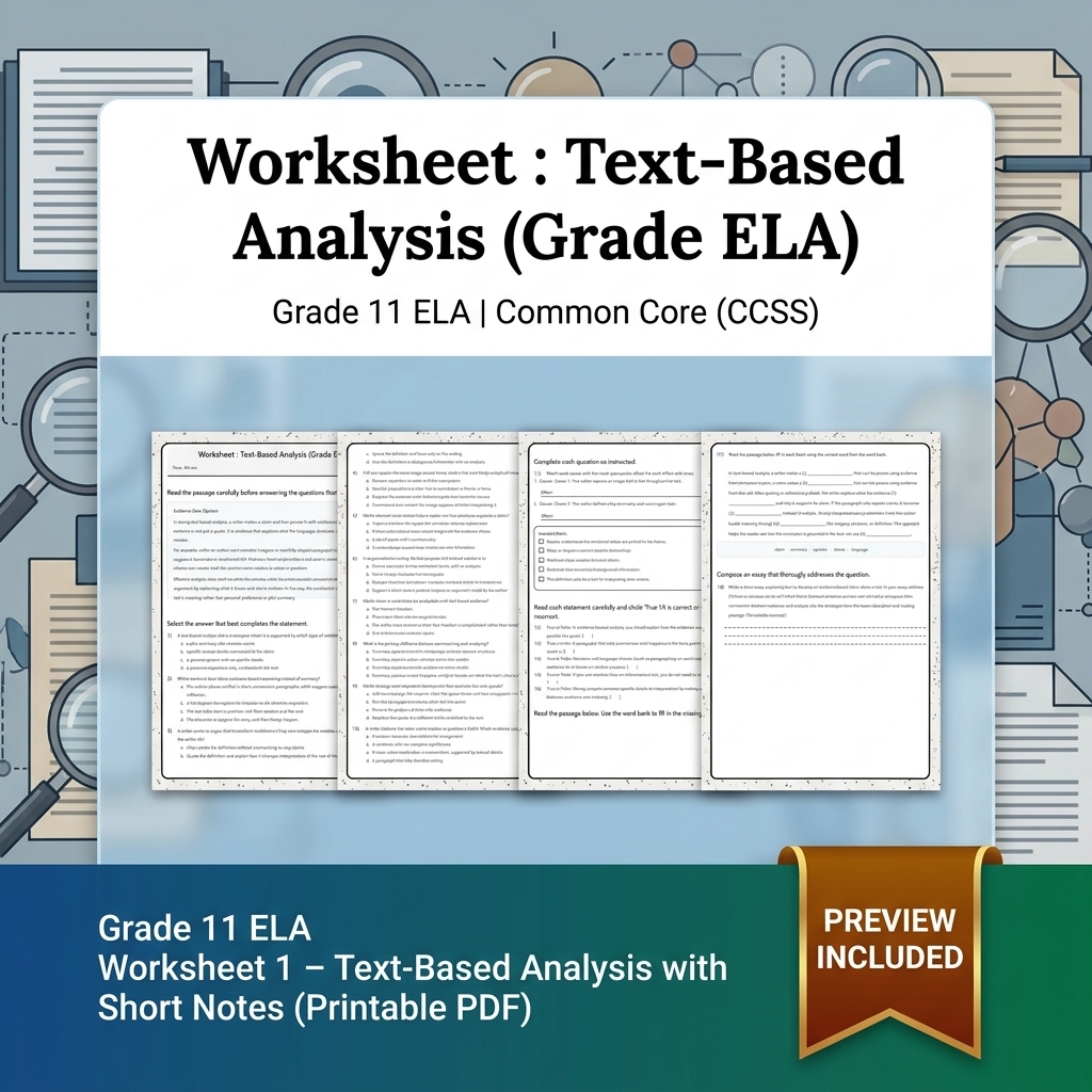 Grade 11 ELA Text Analysis and Writing Full-Year Bundle: Common Core (CCSS) — included worksheet 3