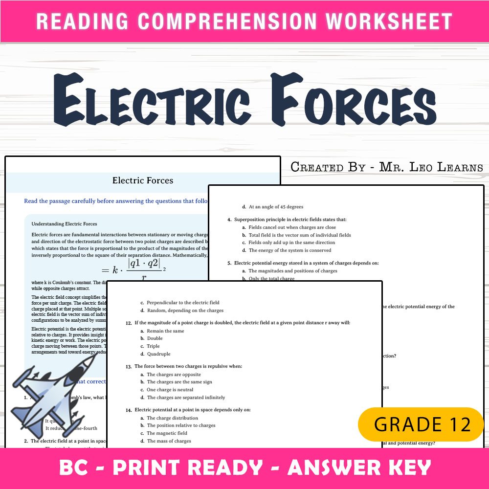 Grade 12 Science worksheet mcq paper worksheet — Grade 12 Science — Worksheet MCQ Paper for Mastering Electric Forces — pa…
